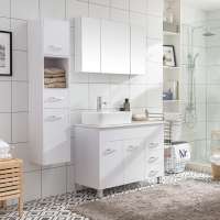 Floor Free Standing Mirrored Bathroom Cabinet Furniture with Side Storage