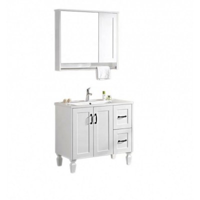 European style floor standing plywood bathroom furniture white glossy vanity cabinet